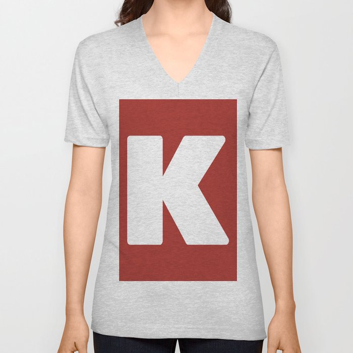 K (White & Maroon Letter) V Neck T Shirt