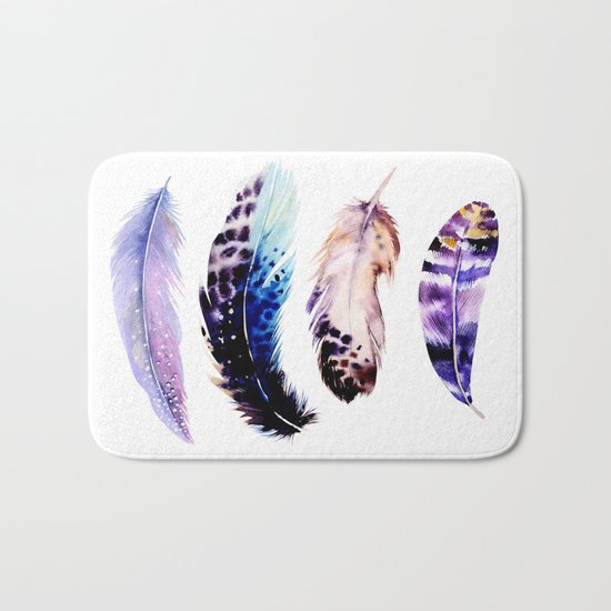 Watercolor Feathers Bath Mat