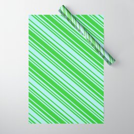 [ Thumbnail: Turquoise & Lime Green Colored Pattern of Stripes Wrapping Paper ]