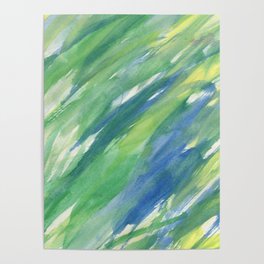 Blue green yellow watercolor hand painted brushstrokes Poster