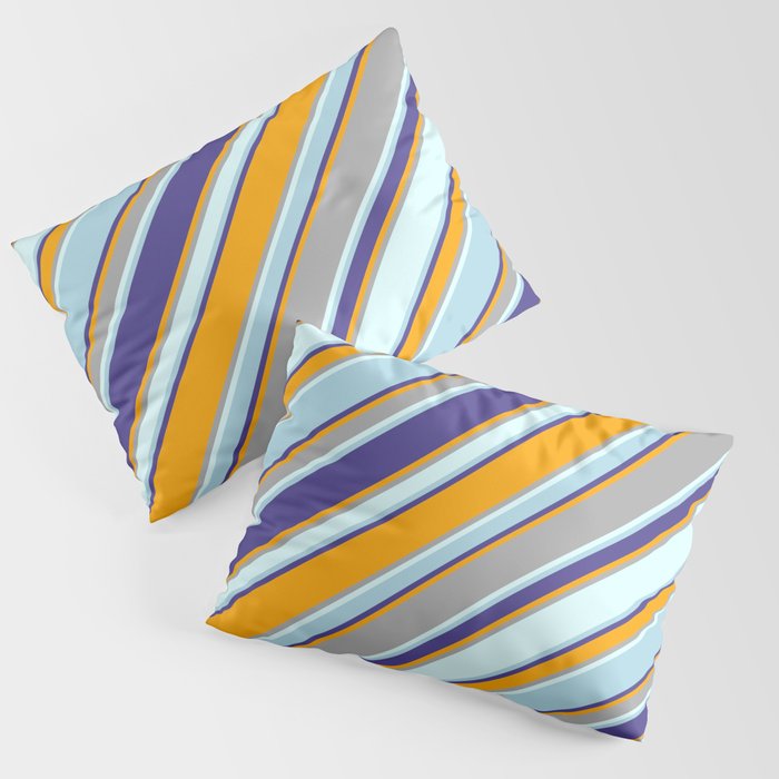 Eyecatching Dark Slate Blue, Orange, Dark Gray, Light Cyan, and Light Blue Colored Stripes Pattern Pillow Sham