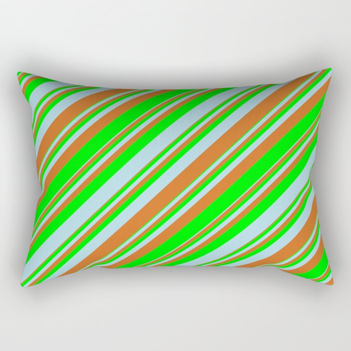 Chocolate, Lime & Light Blue Colored Lined/Striped Pattern Rectangular Pillow