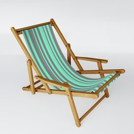 [ Thumbnail: Aquamarine & Gray Colored Stripes Pattern Sling Chair ]