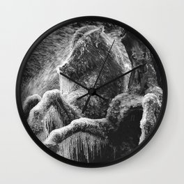 Winter Horses, Statues from in ice and rime black and white photograph / black and white photography Wall Clock