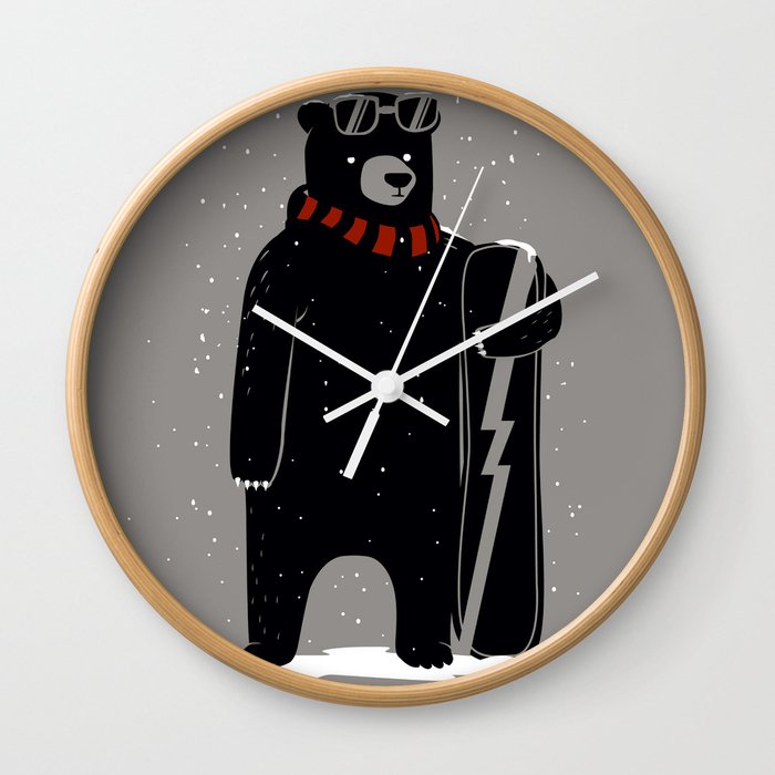 Bear on snowboard Wall Clock
