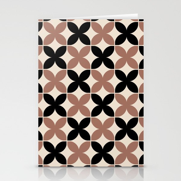 Geometric Flower Pattern 928 Brown Black and Beige Stationery Cards
