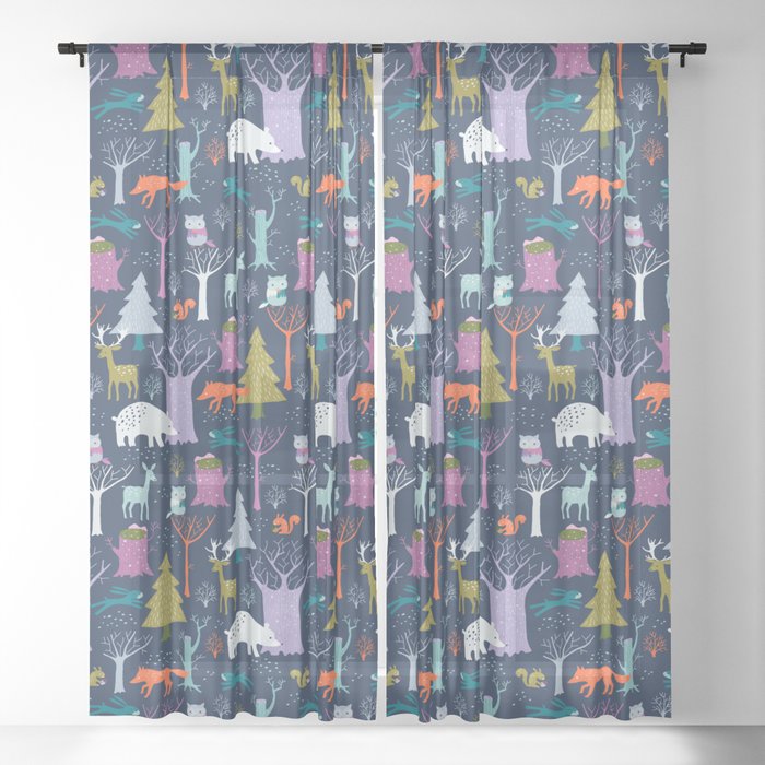 Winter Woodland Animals Sheer Curtain By Heleenvdthillart Society6