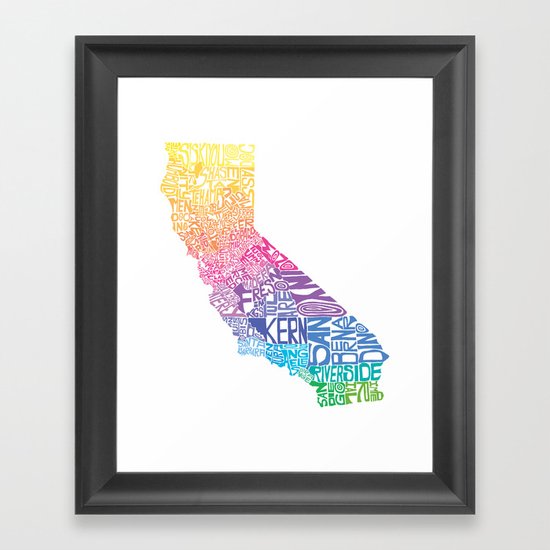 Typographic California - Springtime Framed Art Print