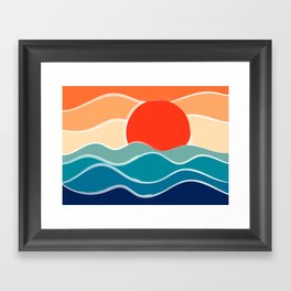 Retro 70s and 80s Color Palette Mid-Century Minimalist Nature Waves and Sun Abstract Art Framed Art Print