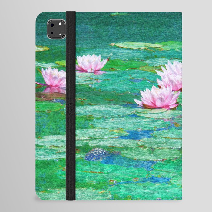 pink waterlilies painted impressionism style iPad Folio Case