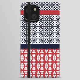 Japanese Style Ethnic Quilt Blue and Red iPhone Wallet Case
