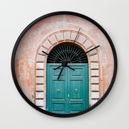Turquoise Green door in Trastevere, Rome. Travel print Italy - film photography wall art colourful. Wall Clock | Trastevere, Wallprint, Travelprint, Color, Wanderlust, Green, Photo, Italy, Rome, Building 
