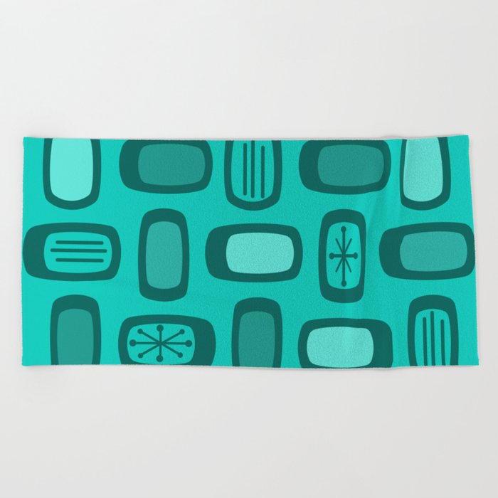 Midcentury MCM Rounded Rectangles Turquoise Beach Towel