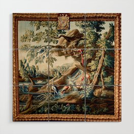 Antique French Verdure Magical Forest Landscape Tapestry Wood Wall Art