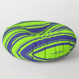 [ Thumbnail: Green and Midnight Blue Colored Lines/Stripes Pattern Floor Pillow ]