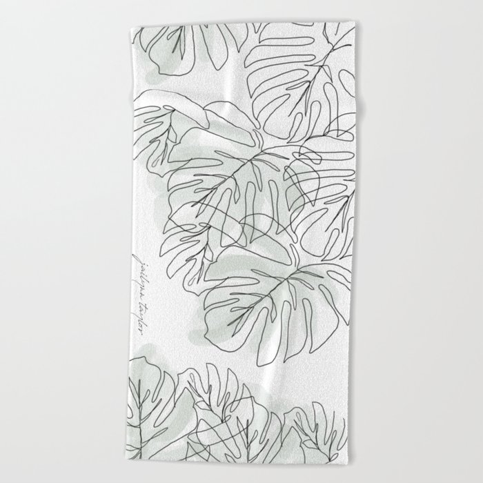 Botanical Line Drawing Beach Towel
