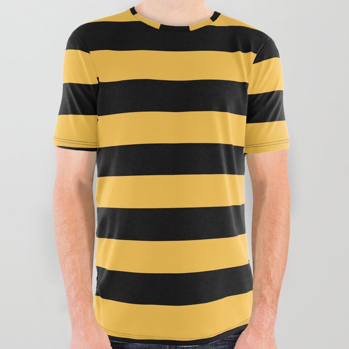 Yellow and Black Bumblebee Stripes All Over Graphic Tee