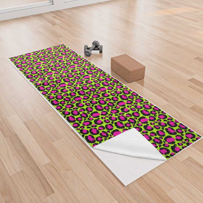 Neon Green Pink Leopard Pattern Yoga Towel