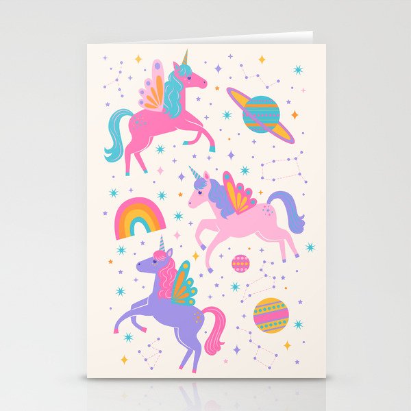 Space Unicorn - Neon Rainbow Stationery Cards