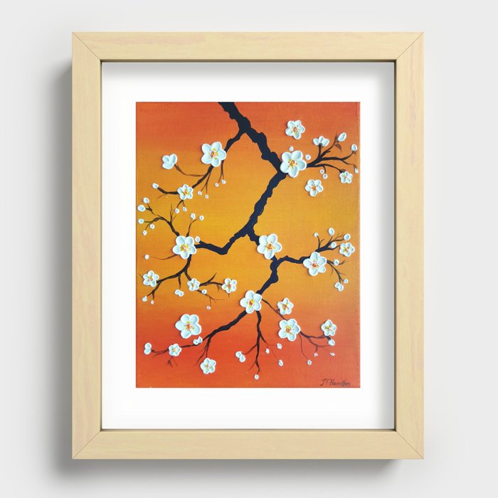 Cherry Blossoms Over an Orange Sky Recessed Framed Print