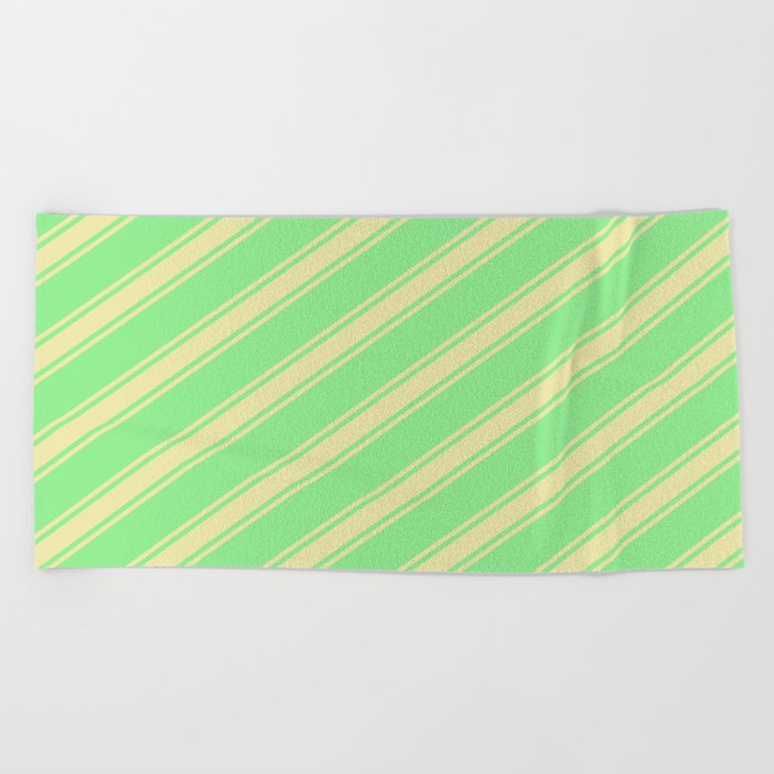 Light Green and Pale Goldenrod Colored Lined/Striped Pattern Beach Towel