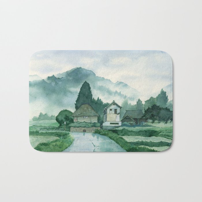 Japanese Village After Rain Art Watercolor Painting Print By