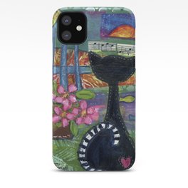Closer by Elizabeth Claire iPhone Case | Paper, Folkart, Collage, Catandbird, Backwardcat, Boldcolors, Catandsunset, Whimsicalart, Blackcat, Catwithflowers 