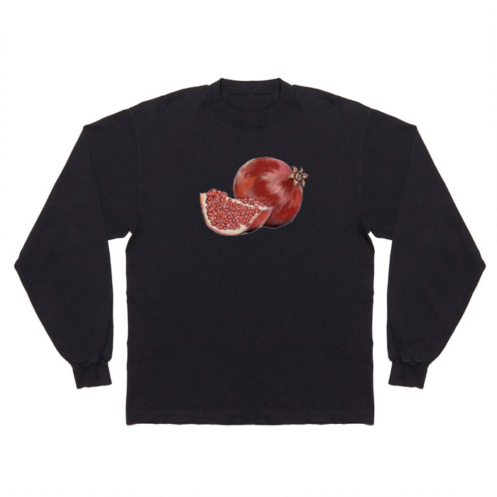 Pomegranate On Black Long Sleeve T Shirt