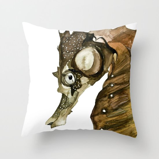 Ocean Treasures No.1 Seahorse Watercolor Throw Pillow