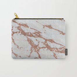 rose gold glitter white marble  Carry-All Pouch