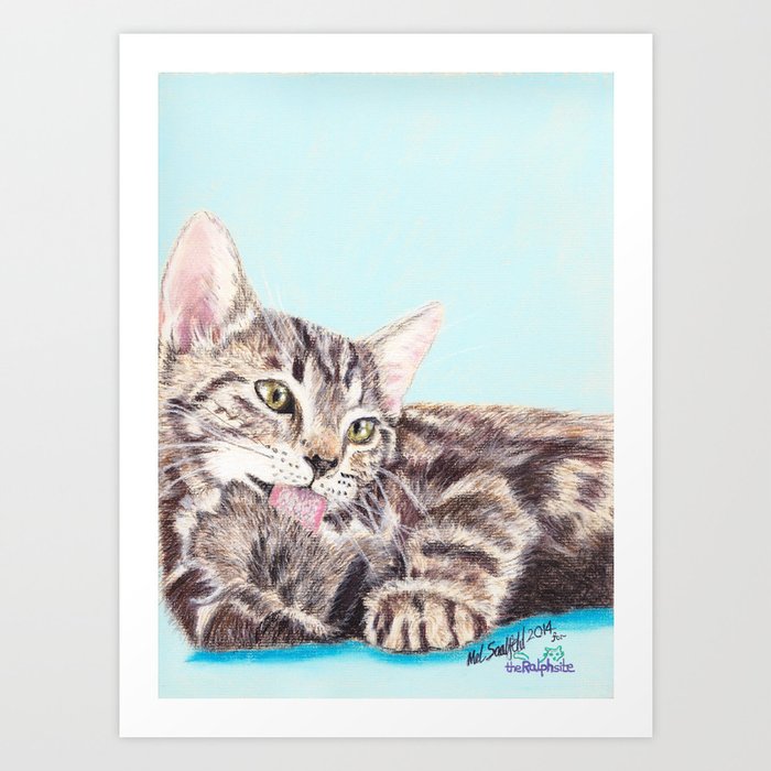 Original Pet Animals Artwork Non Profit Tabby Kitten Cat Pastel Art Print By Theralphsite