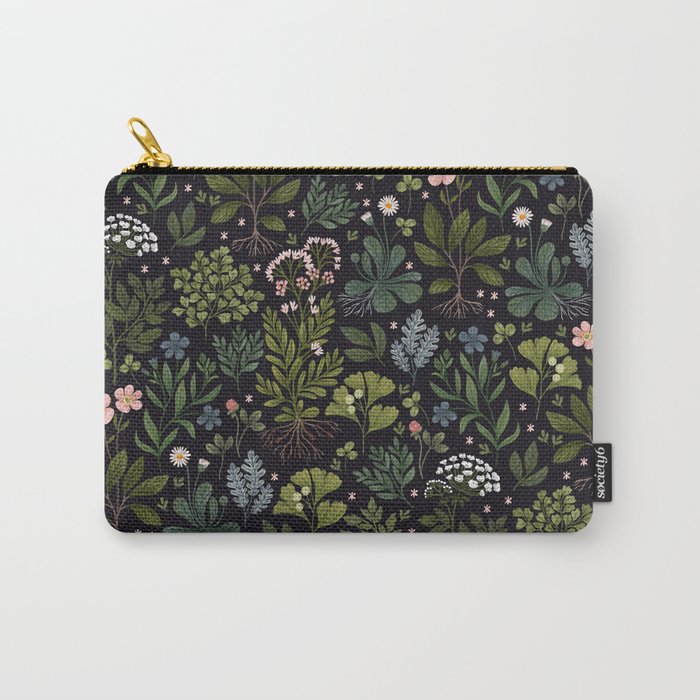 Herbarium ~ vintage inspired botanical art print ~ black Carry-All Pouch