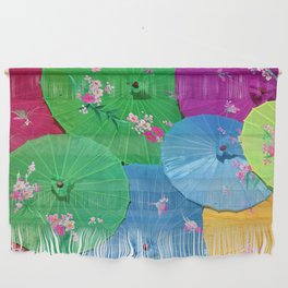 Multi-colored Chinese umbrellas / parasols with tropical pink flower petals color photograph / photography for home and wall decor Wall Hanging