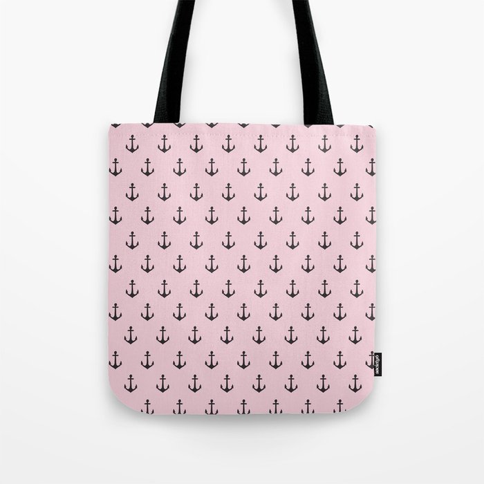 Modern Y Blush Pink Black Trendy Nautical Anchor Tote Bag