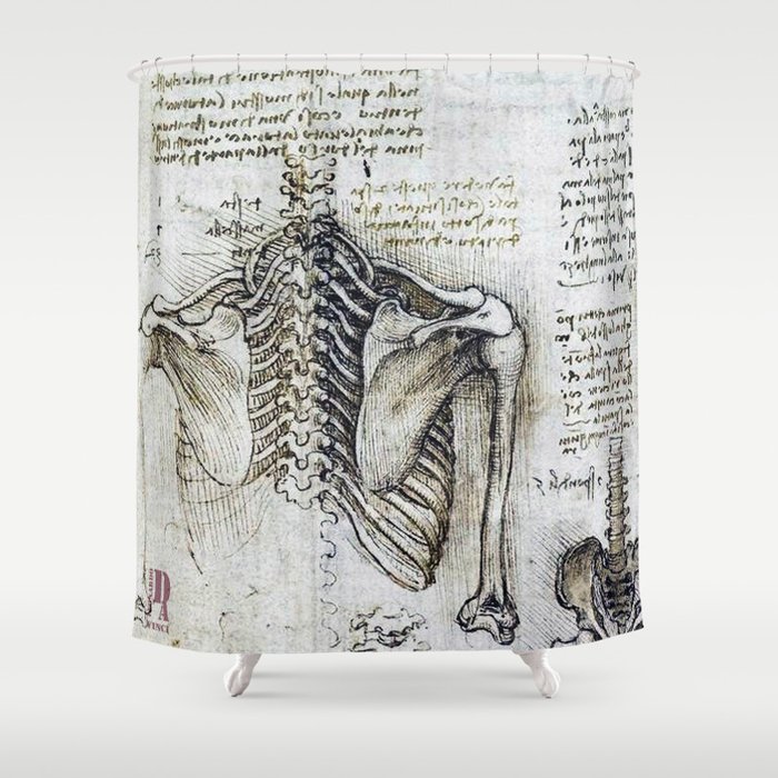 Leonardo Da Vinci Human Body Sketches Skeleton Shower Curtain By