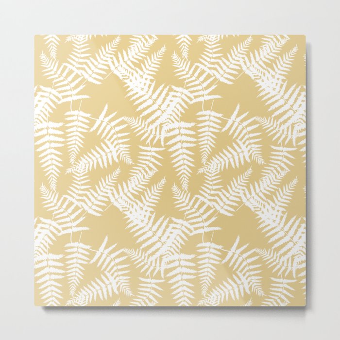 Tan And White Fern Leaf Pattern Metal Print