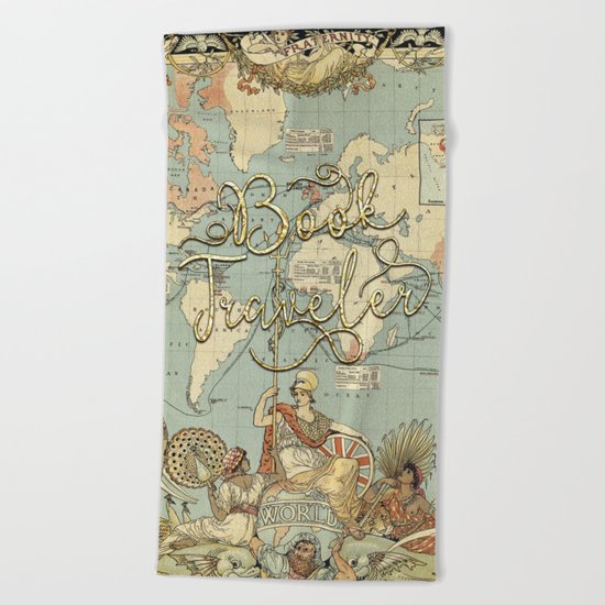 Book Traveler Vintage Map v3 Beach Towel