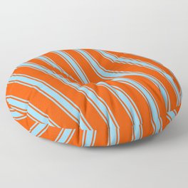 [ Thumbnail: Red and Sky Blue Colored Pattern of Stripes Floor Pillow ]