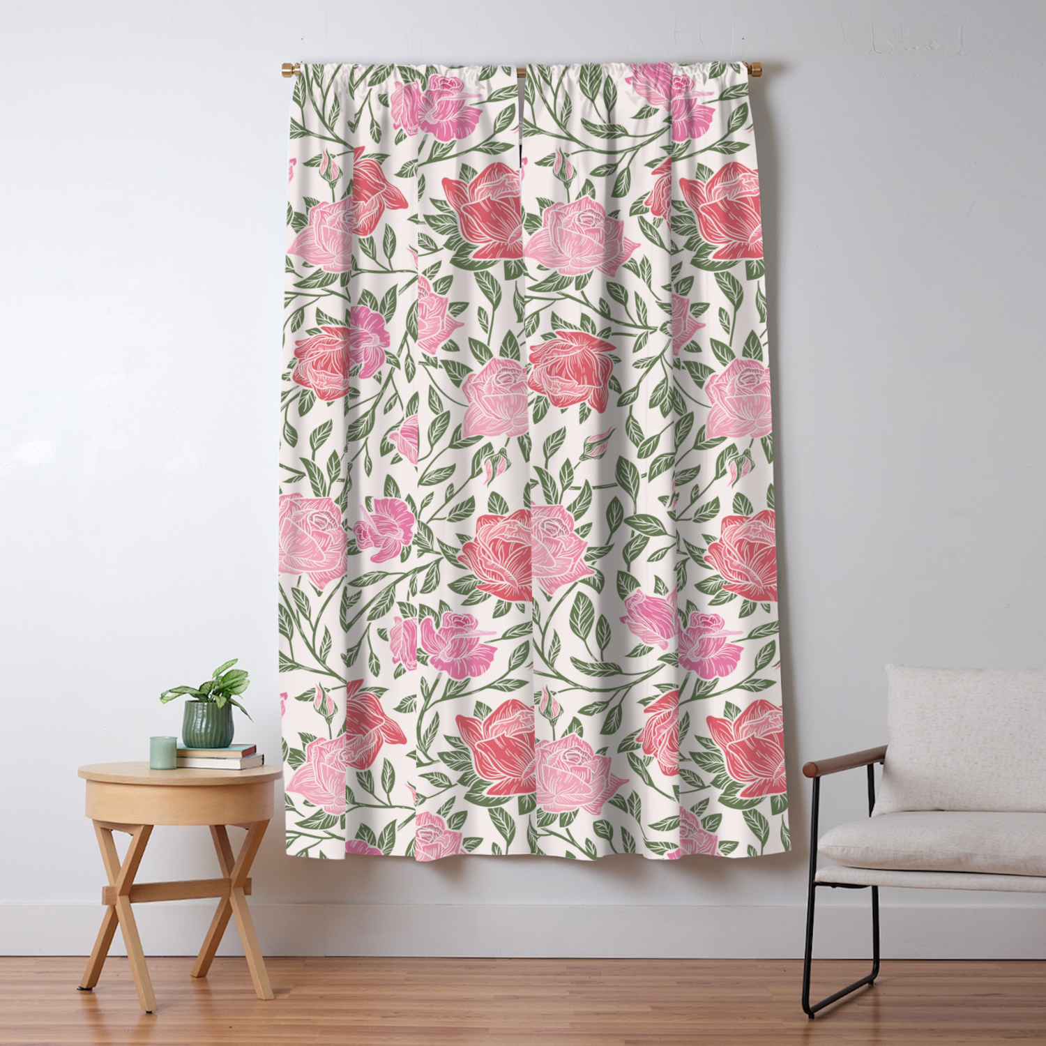 Modern Vintage Chic Blush Pink Forest Green Floral Blackout Curtain By Pink Water Society6