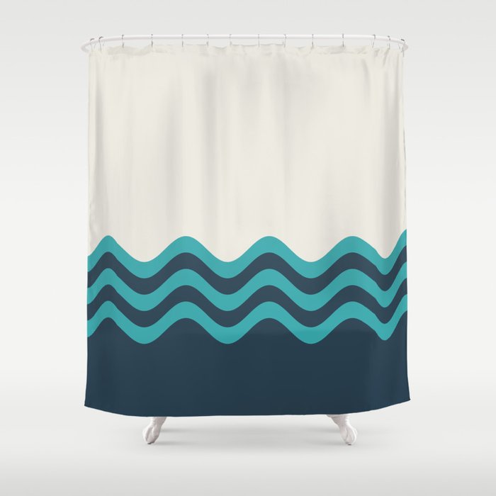 Navy and top aqua shower curtain