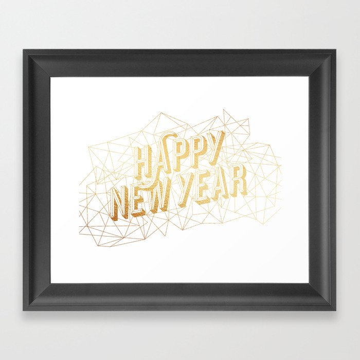 Happy New Year – White Framed Art Print