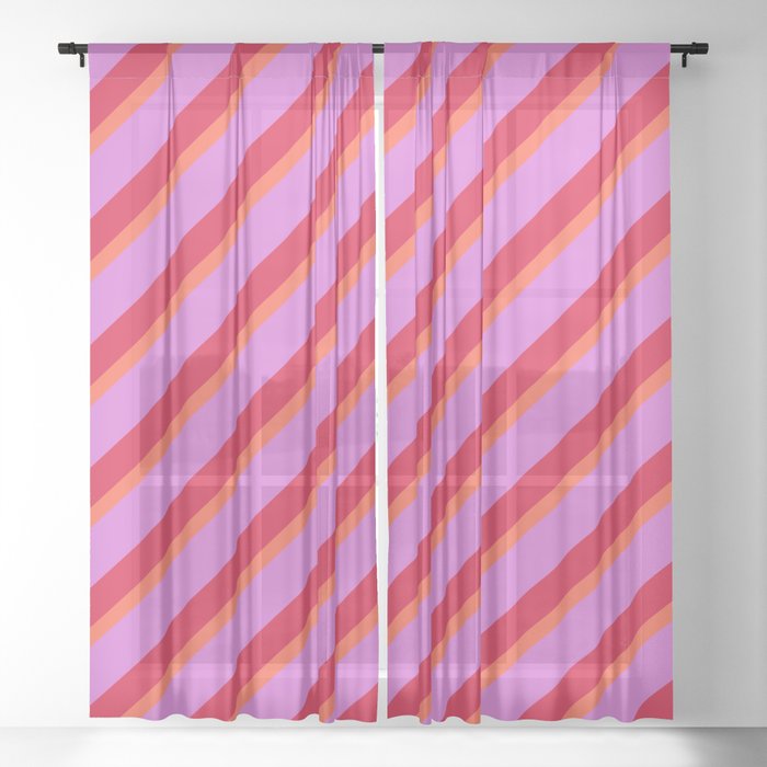 Red, Orchid & Crimson Colored Stripes/Lines Pattern Sheer Curtain