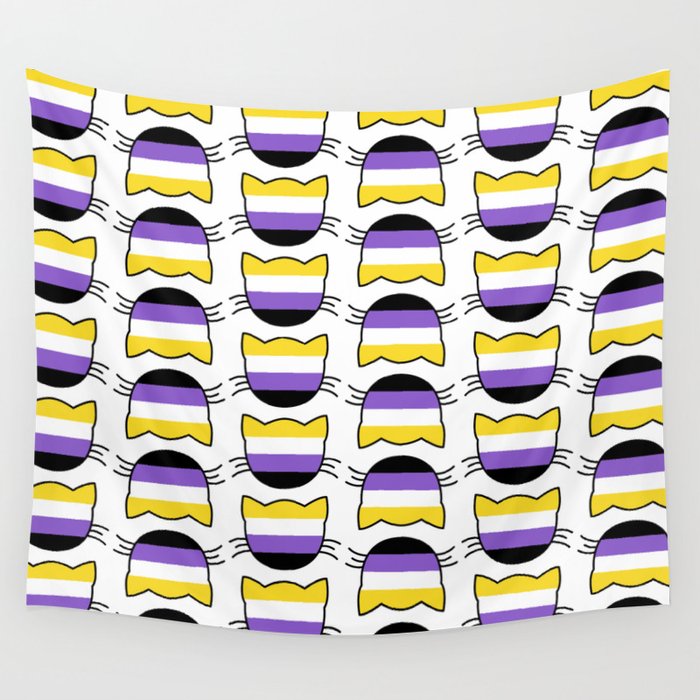 Non-Binary Flag Kitty Cat Tile Wall Tapestry