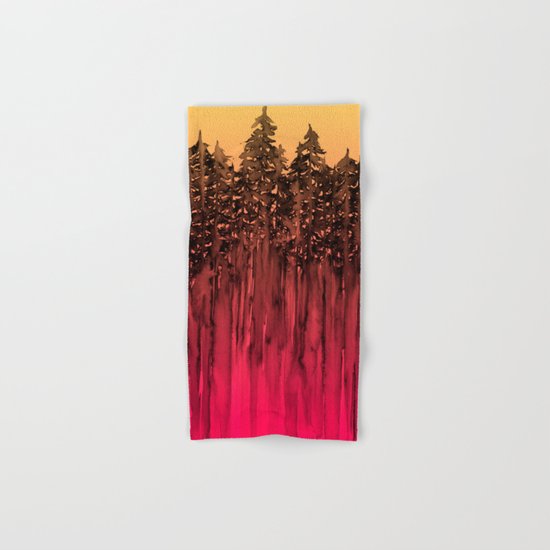 FOREST THROUGH THE TREES 12 Hot Pink Magenta Orange Black Landscape Ombre Abstract Painting Outdoors Hand & Bath Towel