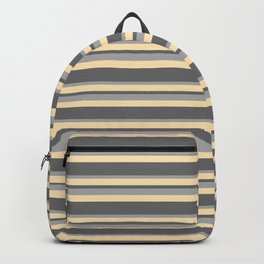[ Thumbnail: Dim Grey, Dark Grey, and Beige Colored Stripes Pattern Backpack ]