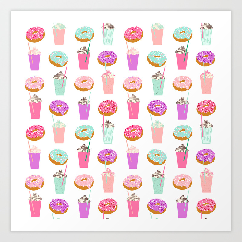 Coffee And Donuts Pastel Pink Mint Cute Pattern Gifts For Valentines Day Love Art Print By Charlottewinter Society6