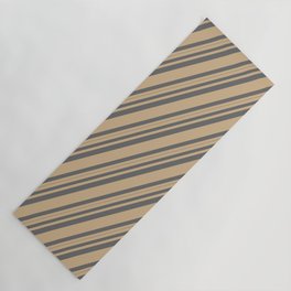 [ Thumbnail: Tan & Dim Gray Colored Lined/Striped Pattern Yoga Mat ]