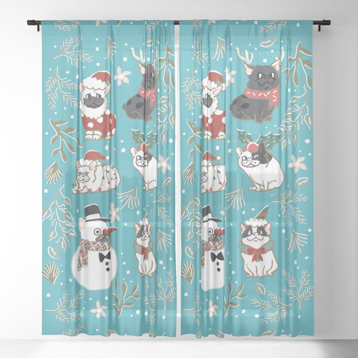 Christmas French Bulldog Sheer Curtain