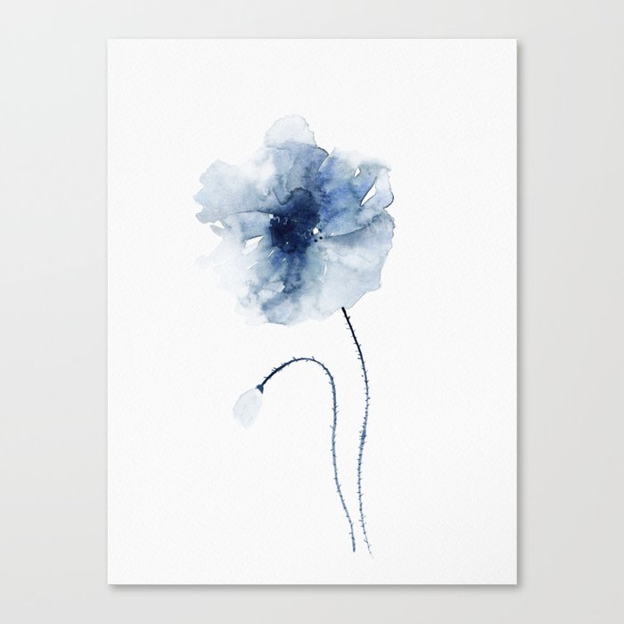Blue Watercolor Poppies #2 Canvas Print