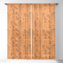 Orange and Black Christmas Snowman Doodle Pattern Sheer Curtain